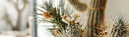 Close up of a vibrant blooming Joshua tree plant set in a minimalist natural inspired entryway decorの素材