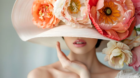 Glamorous and Vibrant Oversized Floral Sun Hat with Colorful Blooms and Petals Perfect for a Chic and Sophisticated Spring Weddingの素材