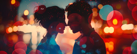 Holographic Love Story A visually captivating depiction of virtual romance and the future of relationships showcasing the interplay of technology emotion and storytelling in an immersiveの素材