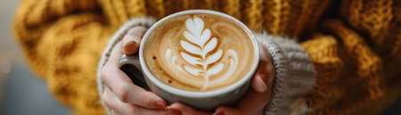 Remote employee taking a coffee break while working in their hybrid workplace setup balancing work life and finding moments of relaxation and comfort during the workdayの素材