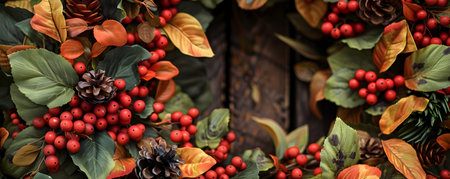 Beautifully Handcrafted Autumn Wreath with Vibrant Berries and Leaves   Rustic Cozy and Perfectly Seasonal Decor for the Home or Outdoor Spaceの素材