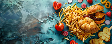 Unhealthy Heart of Junk Food with Greasy Glow A Warning on Trans Fat and Health Risksの素材