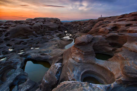 Sampanbok (3000 Hole), The Amazing of Rock in Mekong River, Ubon Ratchathani, Thailand. の写真素材
