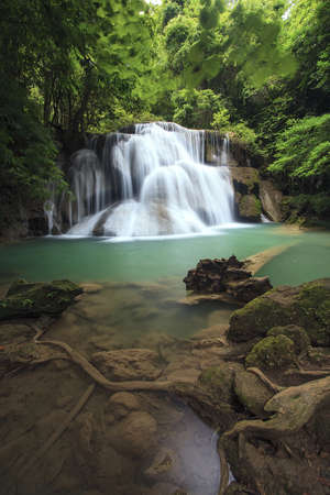 Deep forest Waterfall in Kanchanaburi, Thailand の写真素材