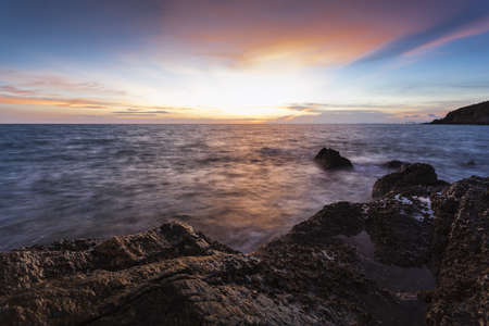 sea beach in sunset landscape image