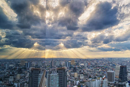 Mirror and cityscape building, Thailandの写真素材
