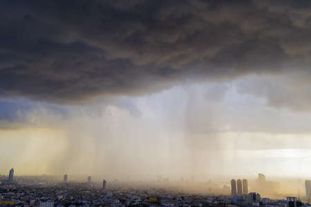 View of a raining over cityscapeの写真素材
