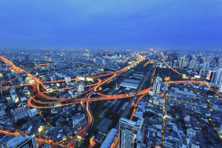Industrial road at night in Bangkok, Thailand