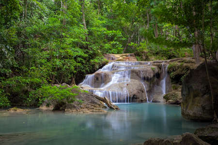 Waterfall in thai national park. In the deep forest on mountain.の写真素材