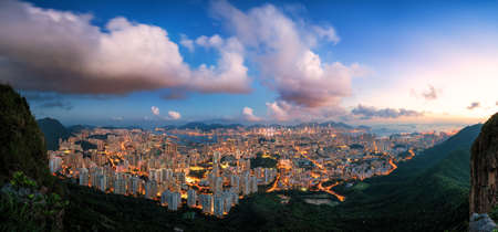 Night city panorama from top of mountainの写真素材