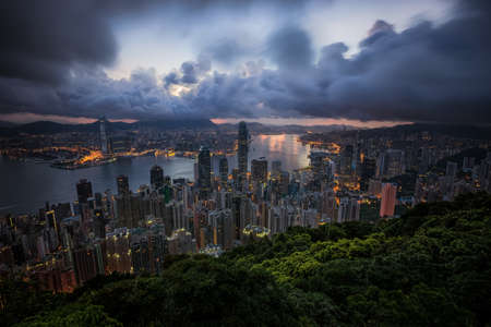 Cityscape in Hong-kong from top of mountainの写真素材