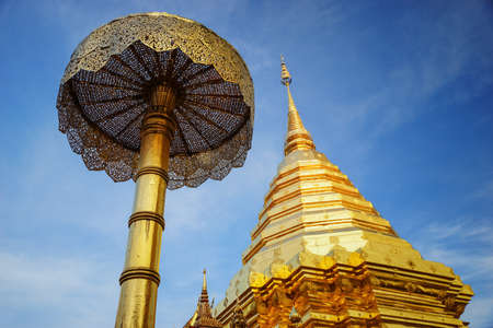 Golden pagoda in Chiangmai, North of Thailandの写真素材