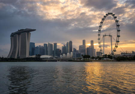 Singapore city skyline at Marina Bay view from Singapore Flyer at night on 12 February 2017のeditorial素材