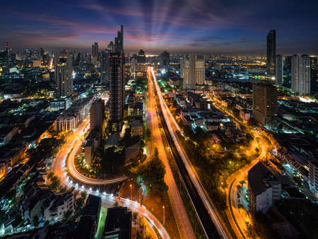 Trident road in Bangkok cityscape before sunrise
