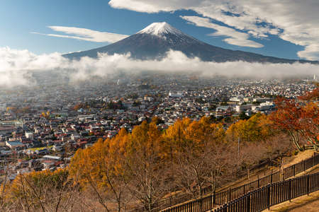 Fuji Mountain with a cloud fog coverの写真素材
