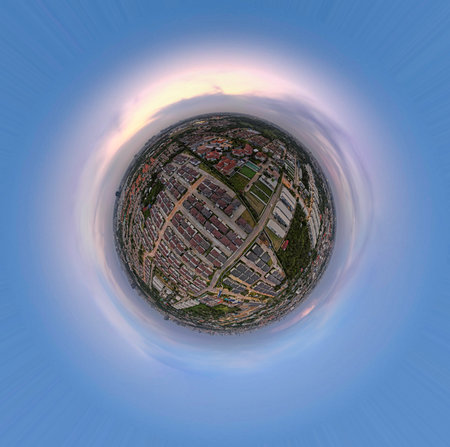 Sphere city with blue skyの写真素材