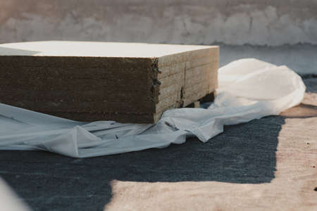 Basalt wool placed on the roof to be covered with membrane.の写真素材