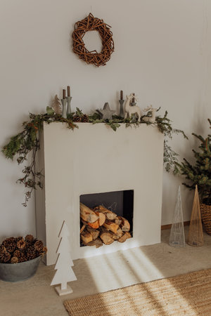 Ornaments and decorations for the winter holidays in a minimalist and modern style.の写真素材