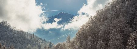 Beautiful winter landscape with snow covered trees in the mountains of europe
