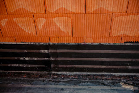 Bituminous vapor barrier mounted on the attic, support layer for synthetic PVC membraneの写真素材