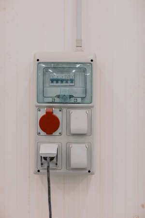 Industrial power outlets, electric plug in, at construction site