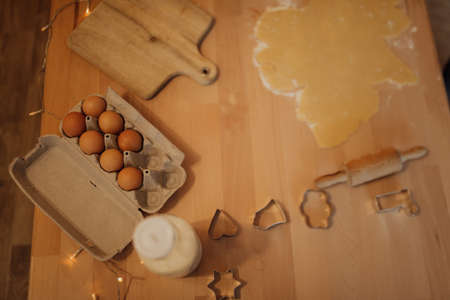 Hand made food cook with close up. kitchen with fresh ingredients to make cokies or cakes at home