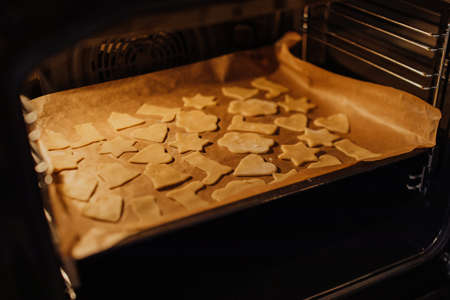 cookies in the oven for bakingの写真素材