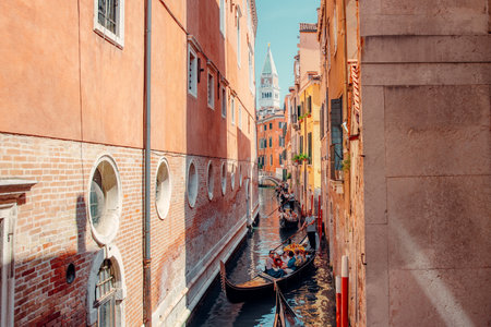 Gondola on the Grand Canal in Venice, Italyの写真素材