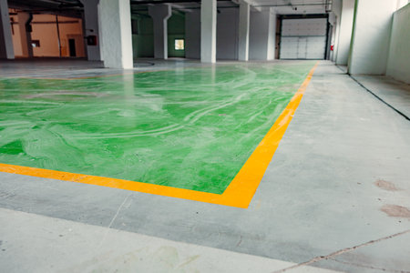 Interior of a warehouse with old floor that needs to be refurbishedの写真素材