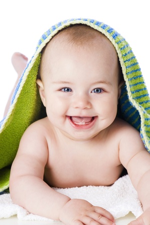 Freshly bathed babyの写真素材
