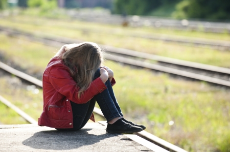 Young girl at the stationの写真素材