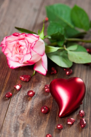 Red heart with roseの写真素材