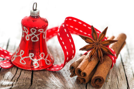 Christmas spices on wooden backgroundの写真素材