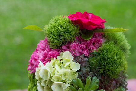 Flower bouquet on wooden backgroundの写真素材