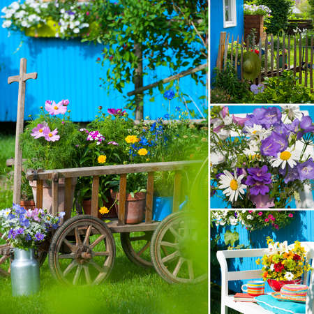 Colorful collage of garden picturesの写真素材