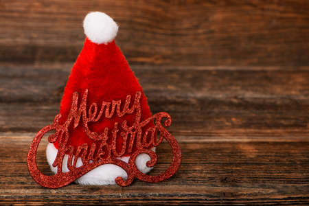 Merry christmas sign on wooden backgroundの写真素材
