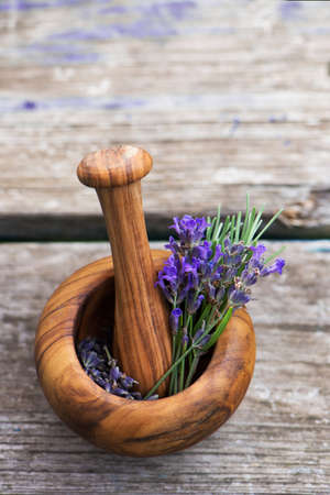 Mortar with fresh lavenderの写真素材