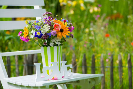 Colorful wild flower bouquet in a gardenの写真素材