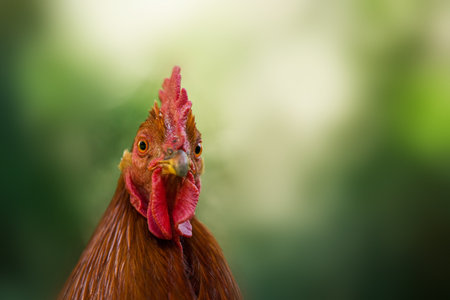 New hemshire rooster in a summer meadowの写真素材