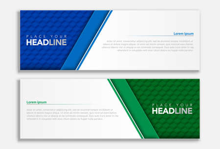 Banner templates with bricks toy, building blocks, parts or pieces on white background and place for text. Blue and green vector illustration.のイラスト素材