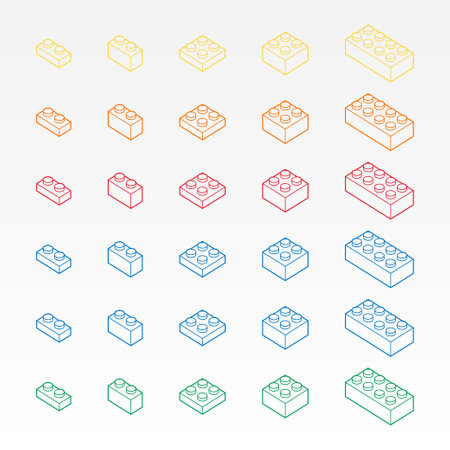 Isometric brick block toys 3d vector, colorful line art building block bricks for children. Colorful bricks toy isolated on background. Part and piece for decorative design and creative.のイラスト素材
