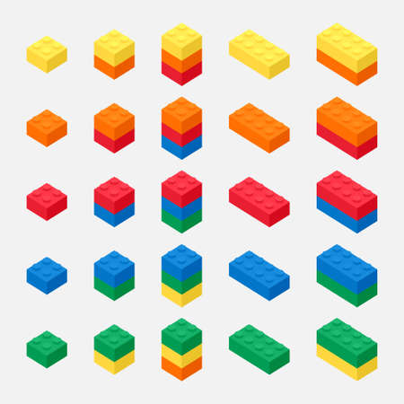 Brick block toys 3d vector for children. Colorful bricks toy isolated on background. Part and piece for decorative design and creative.のイラスト素材
