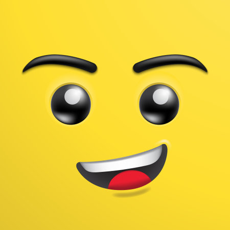 Yellow smilling face, building block brick toy emoji icons, Simple emotion happy face icon.のイラスト素材