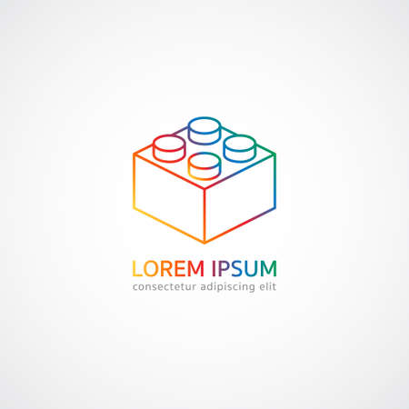 Colorful construction brick block or piece line art vector icon for social mediaのイラスト素材