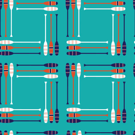 Seamless vector pattern with vintage retro orange, navy, white oars with an aqua background in repeat. Cute Marine Yachet pattern for fabric, background, textile, wrapping paper and decoration designs. Vector illustration.のイラスト素材