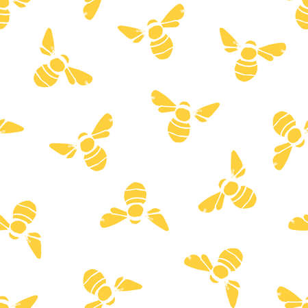 Yellow and white bee seamless pattern print background. Great for fabric, wallpaper, textiles, interiors, home projects. Surface pattern design.のイラスト素材
