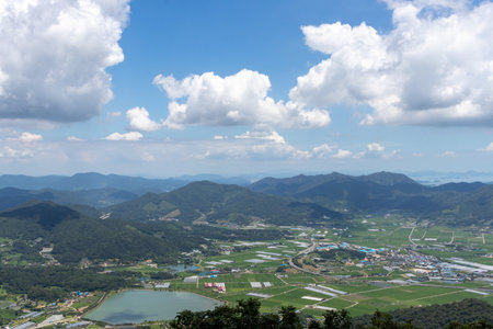 Beautiful mountain landscape with blue sky and white cloud in Taiwan.の写真素材