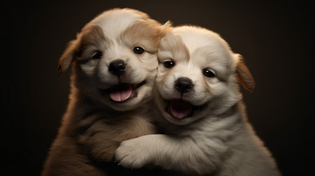 Dogs hugging each otherの素材