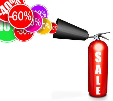 Fire extinguisher with stickers for salesの写真素材
