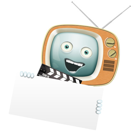 Funny retro TV and clapper, movies and seriesの写真素材